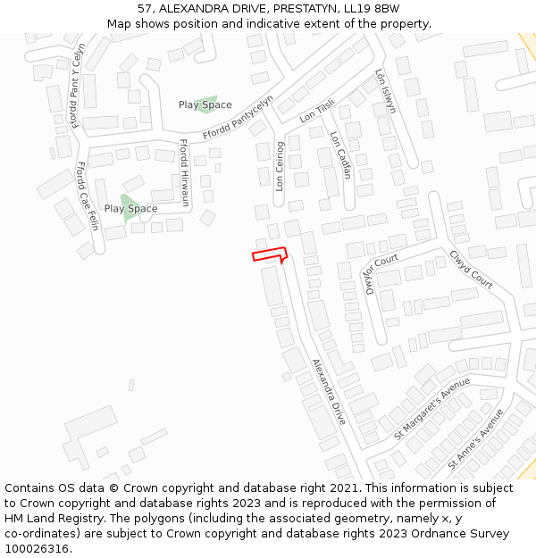 57, ALEXANDRA DRIVE, PRESTATYN, LL19 8BW: Location map and indicative extent of plot