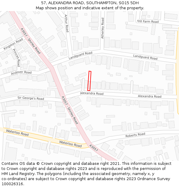 57, ALEXANDRA ROAD, SOUTHAMPTON, SO15 5DH: Location map and indicative extent of plot