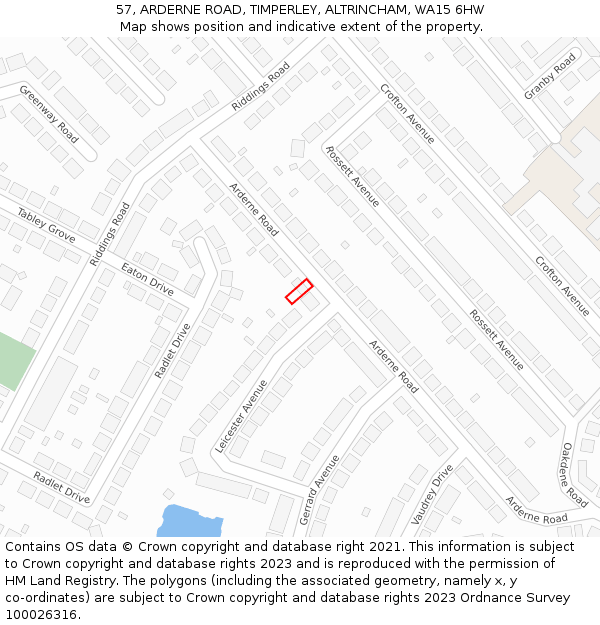 57, ARDERNE ROAD, TIMPERLEY, ALTRINCHAM, WA15 6HW: Location map and indicative extent of plot