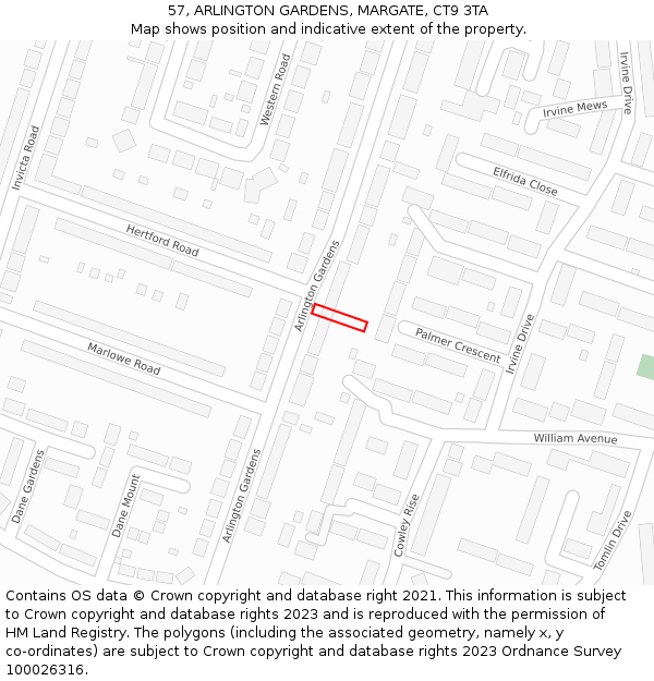 57, ARLINGTON GARDENS, MARGATE, CT9 3TA: Location map and indicative extent of plot
