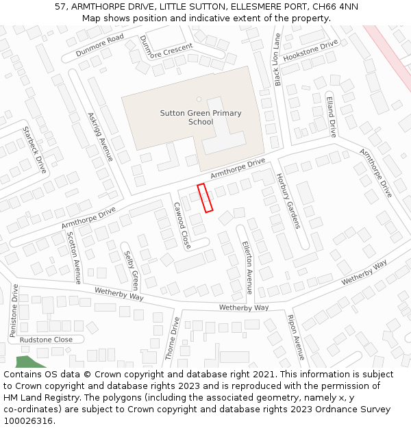 57, ARMTHORPE DRIVE, LITTLE SUTTON, ELLESMERE PORT, CH66 4NN: Location map and indicative extent of plot