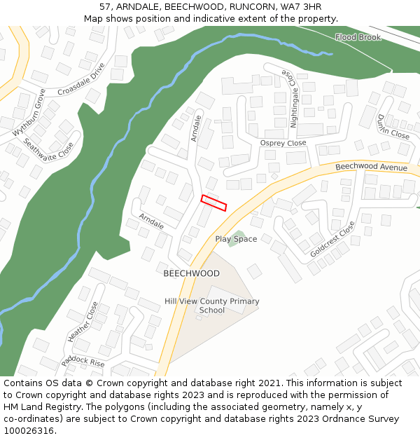 57, ARNDALE, BEECHWOOD, RUNCORN, WA7 3HR: Location map and indicative extent of plot