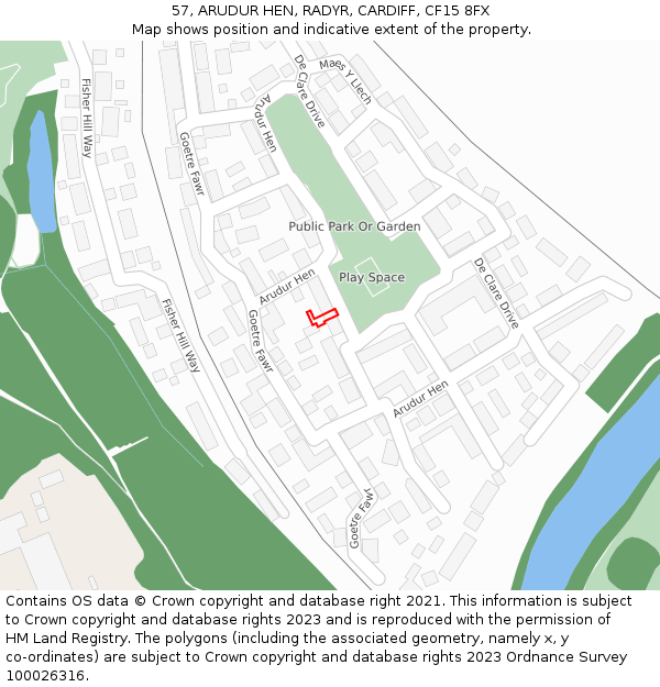 57, ARUDUR HEN, RADYR, CARDIFF, CF15 8FX: Location map and indicative extent of plot