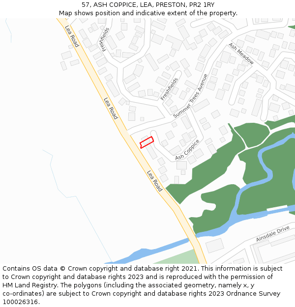 57, ASH COPPICE, LEA, PRESTON, PR2 1RY: Location map and indicative extent of plot