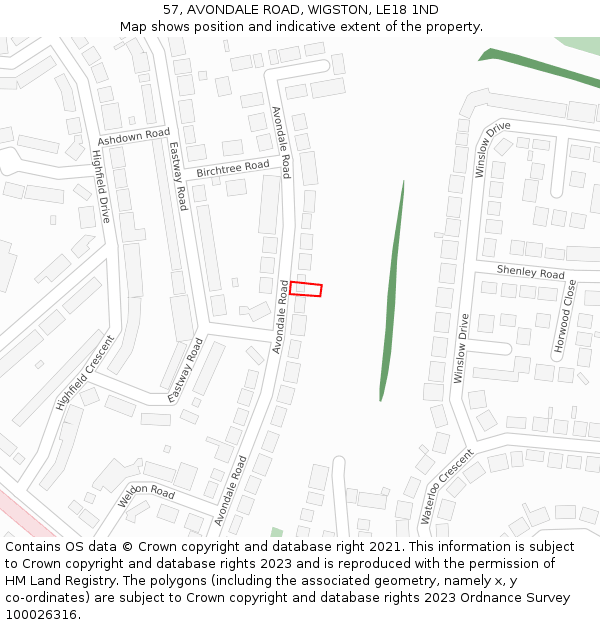 57, AVONDALE ROAD, WIGSTON, LE18 1ND: Location map and indicative extent of plot
