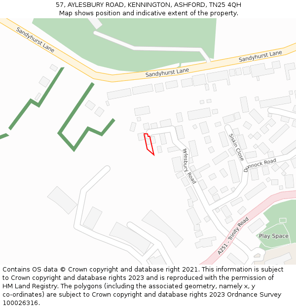 57, AYLESBURY ROAD, KENNINGTON, ASHFORD, TN25 4QH: Location map and indicative extent of plot