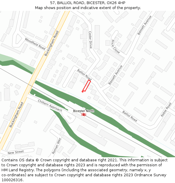 57, BALLIOL ROAD, BICESTER, OX26 4HP: Location map and indicative extent of plot