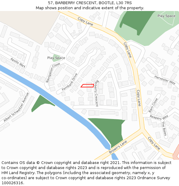57, BARBERRY CRESCENT, BOOTLE, L30 7RS: Location map and indicative extent of plot
