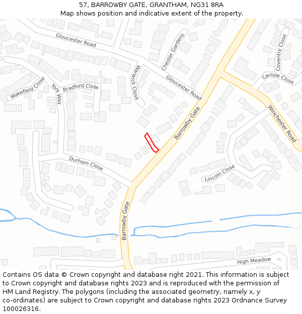 57, BARROWBY GATE, GRANTHAM, NG31 8RA: Location map and indicative extent of plot