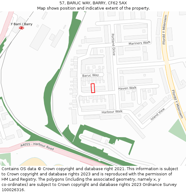 57, BARUC WAY, BARRY, CF62 5AX: Location map and indicative extent of plot