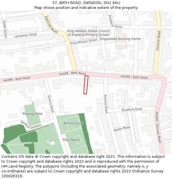 57, BATH ROAD, SWINDON, SN1 4AU: Location map and indicative extent of plot