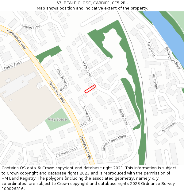 57, BEALE CLOSE, CARDIFF, CF5 2RU: Location map and indicative extent of plot