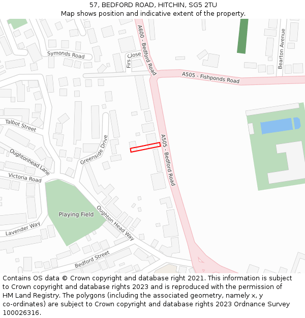 57, BEDFORD ROAD, HITCHIN, SG5 2TU: Location map and indicative extent of plot