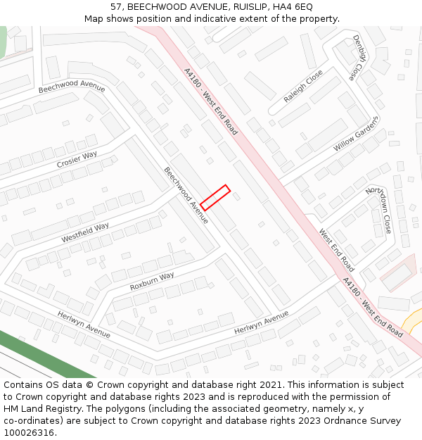 57, BEECHWOOD AVENUE, RUISLIP, HA4 6EQ: Location map and indicative extent of plot