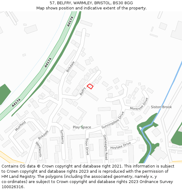 57, BELFRY, WARMLEY, BRISTOL, BS30 8GG: Location map and indicative extent of plot