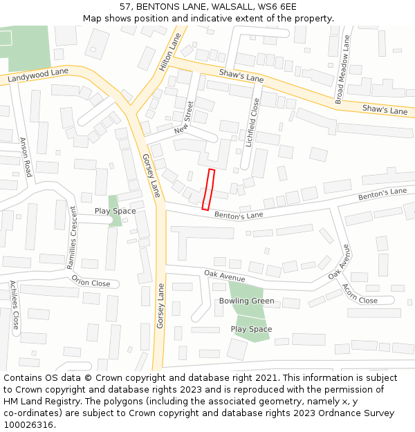 57, BENTONS LANE, WALSALL, WS6 6EE: Location map and indicative extent of plot