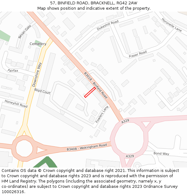 57, BINFIELD ROAD, BRACKNELL, RG42 2AW: Location map and indicative extent of plot