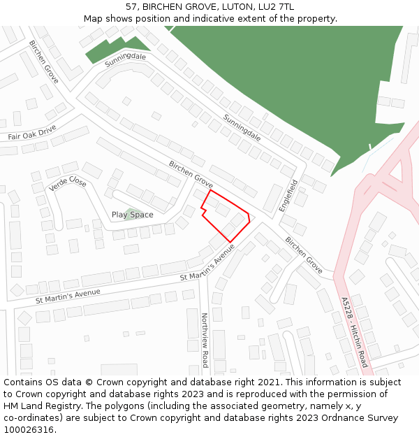 57, BIRCHEN GROVE, LUTON, LU2 7TL: Location map and indicative extent of plot