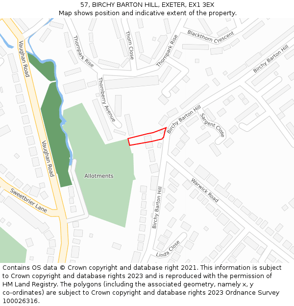 57, BIRCHY BARTON HILL, EXETER, EX1 3EX: Location map and indicative extent of plot