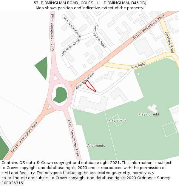 57, BIRMINGHAM ROAD, COLESHILL, BIRMINGHAM, B46 1DJ: Location map and indicative extent of plot