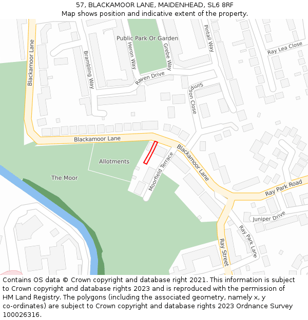 57, BLACKAMOOR LANE, MAIDENHEAD, SL6 8RF: Location map and indicative extent of plot