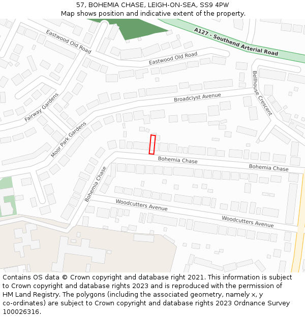 57, BOHEMIA CHASE, LEIGH-ON-SEA, SS9 4PW: Location map and indicative extent of plot