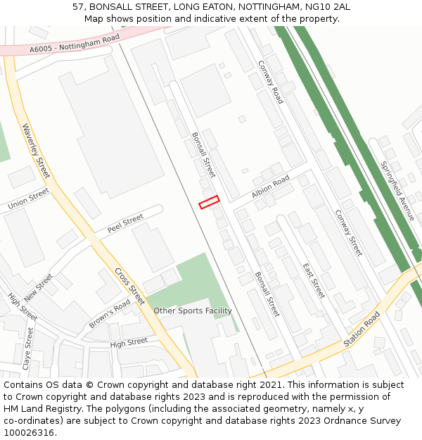 57, BONSALL STREET, LONG EATON, NOTTINGHAM, NG10 2AL: Location map and indicative extent of plot