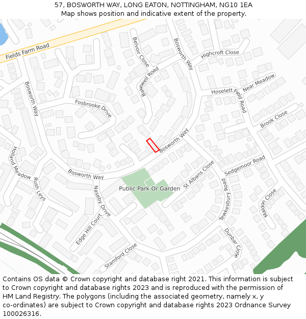 57, BOSWORTH WAY, LONG EATON, NOTTINGHAM, NG10 1EA: Location map and indicative extent of plot