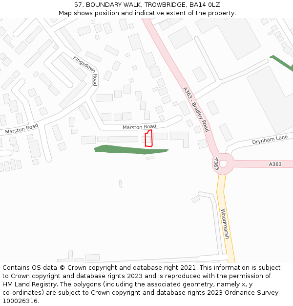57, BOUNDARY WALK, TROWBRIDGE, BA14 0LZ: Location map and indicative extent of plot
