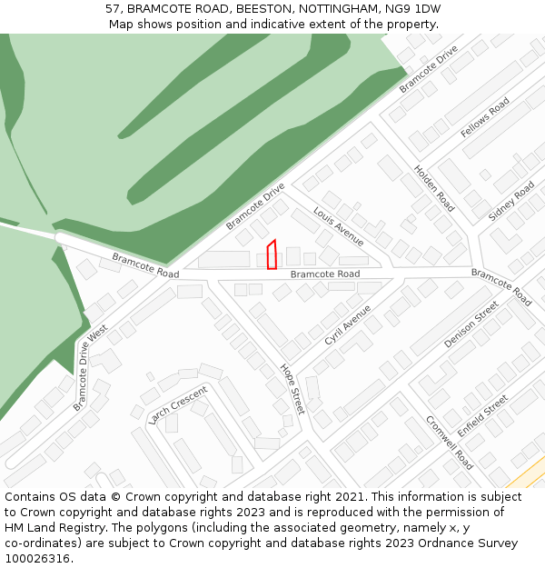 57, BRAMCOTE ROAD, BEESTON, NOTTINGHAM, NG9 1DW: Location map and indicative extent of plot