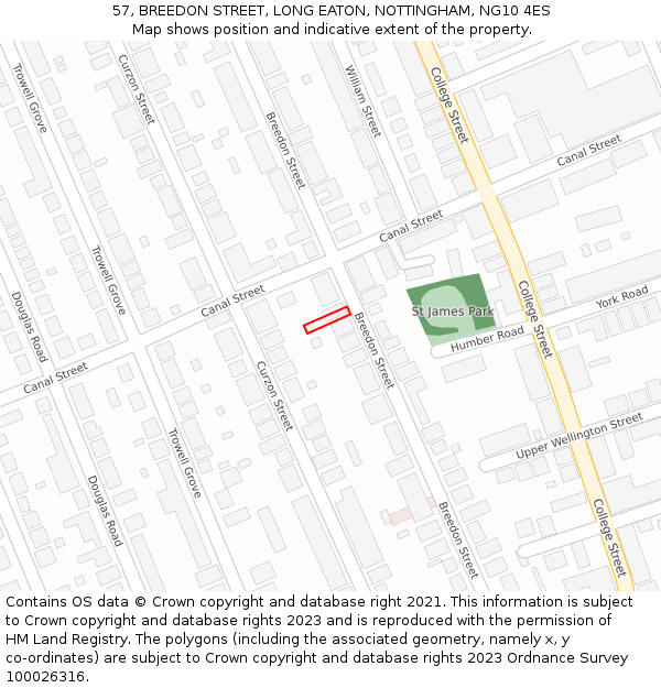 57, BREEDON STREET, LONG EATON, NOTTINGHAM, NG10 4ES: Location map and indicative extent of plot