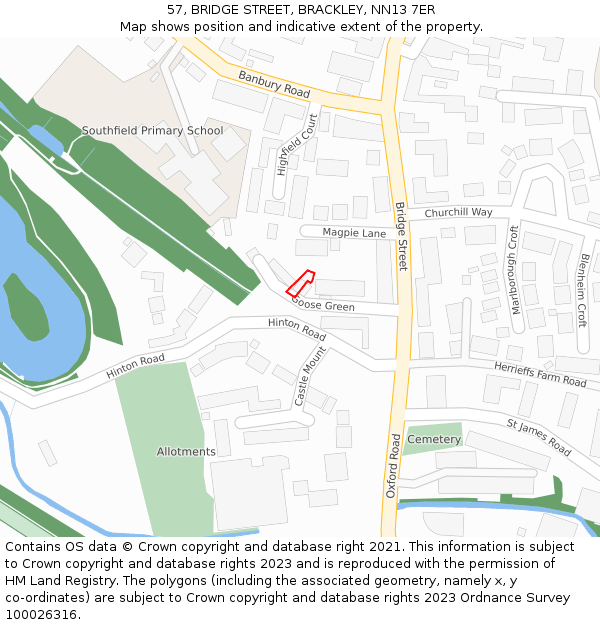 57, BRIDGE STREET, BRACKLEY, NN13 7ER: Location map and indicative extent of plot