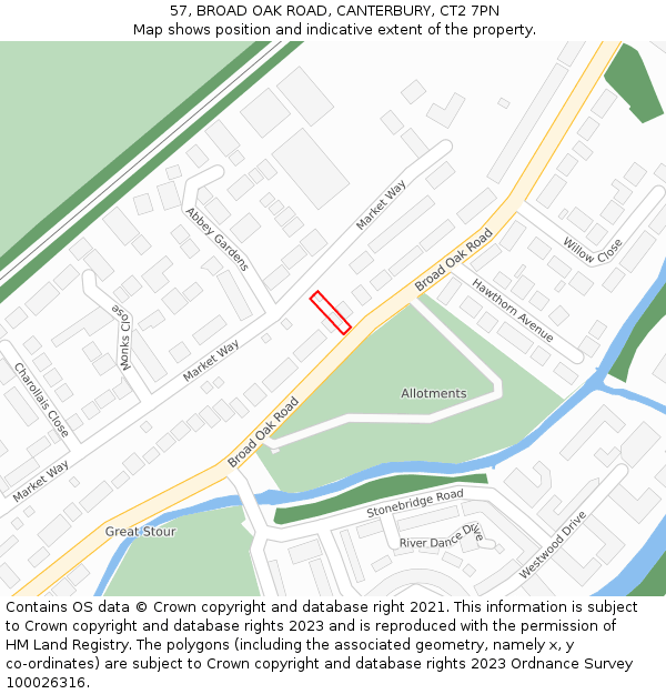 57, BROAD OAK ROAD, CANTERBURY, CT2 7PN: Location map and indicative extent of plot