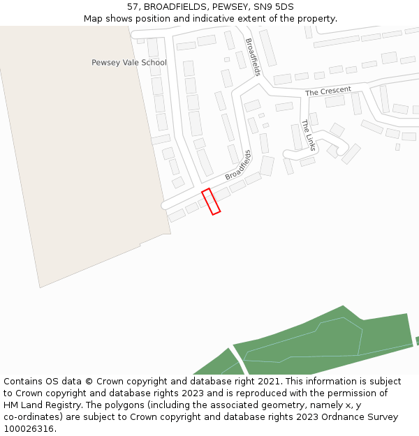 57, BROADFIELDS, PEWSEY, SN9 5DS: Location map and indicative extent of plot