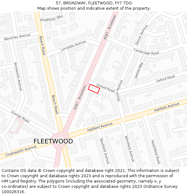 57, BROADWAY, FLEETWOOD, FY7 7DG: Location map and indicative extent of plot