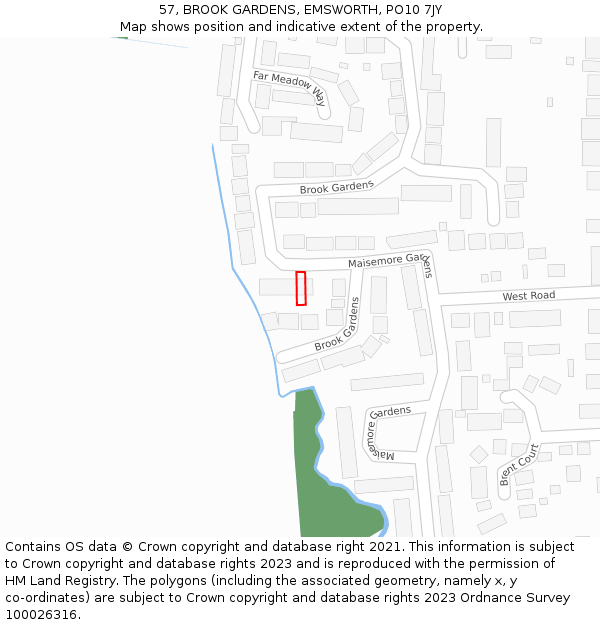 57, BROOK GARDENS, EMSWORTH, PO10 7JY: Location map and indicative extent of plot