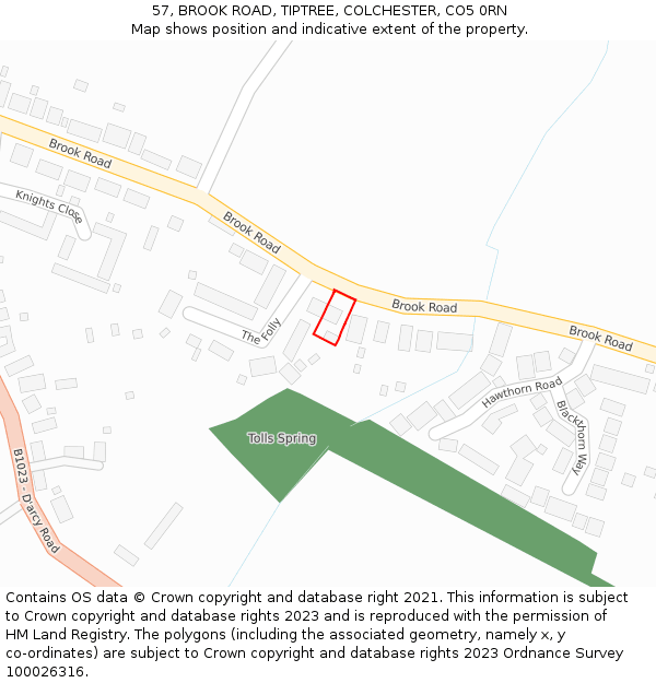 57, BROOK ROAD, TIPTREE, COLCHESTER, CO5 0RN: Location map and indicative extent of plot