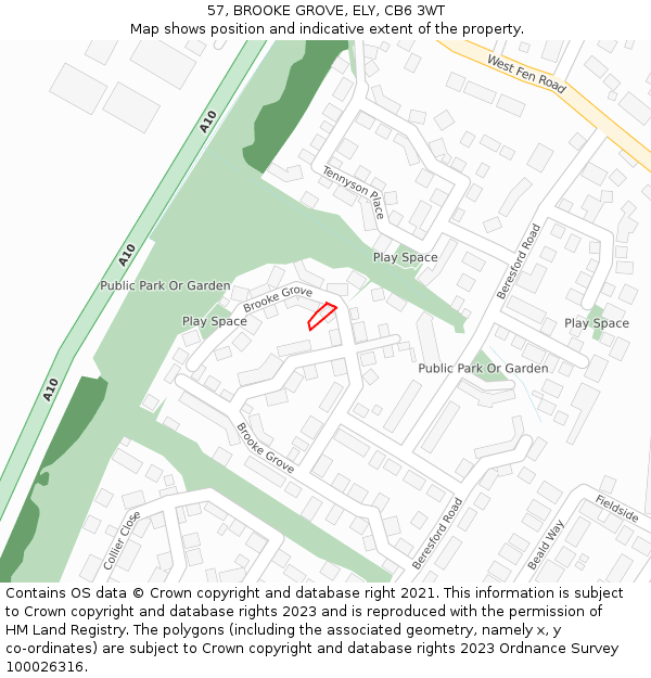 57, BROOKE GROVE, ELY, CB6 3WT: Location map and indicative extent of plot