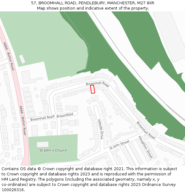 57, BROOMHALL ROAD, PENDLEBURY, MANCHESTER, M27 8XR: Location map and indicative extent of plot