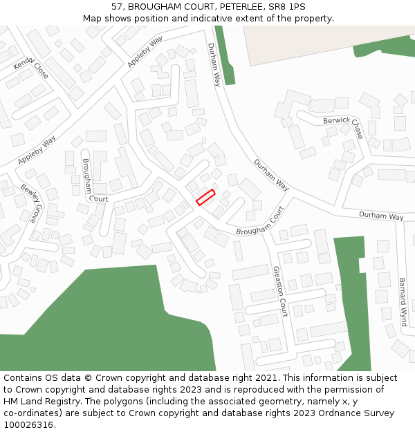 57, BROUGHAM COURT, PETERLEE, SR8 1PS: Location map and indicative extent of plot