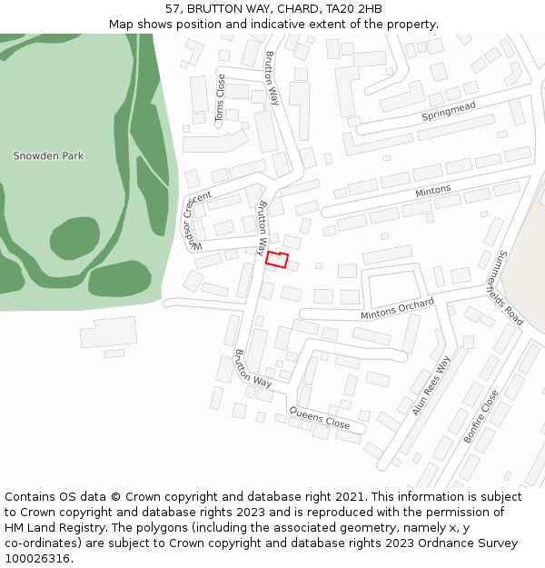 57, BRUTTON WAY, CHARD, TA20 2HB: Location map and indicative extent of plot