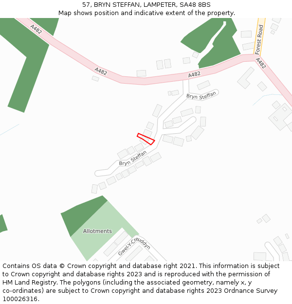 57, BRYN STEFFAN, LAMPETER, SA48 8BS: Location map and indicative extent of plot