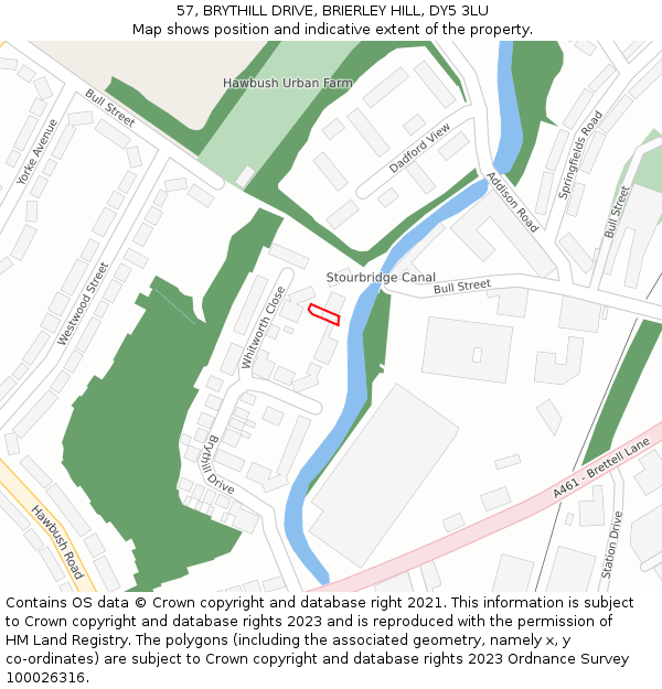 57, BRYTHILL DRIVE, BRIERLEY HILL, DY5 3LU: Location map and indicative extent of plot