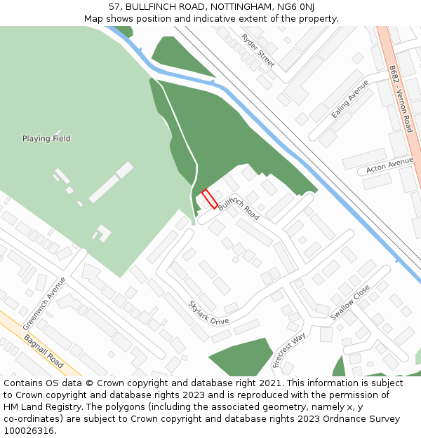 57, BULLFINCH ROAD, NOTTINGHAM, NG6 0NJ: Location map and indicative extent of plot