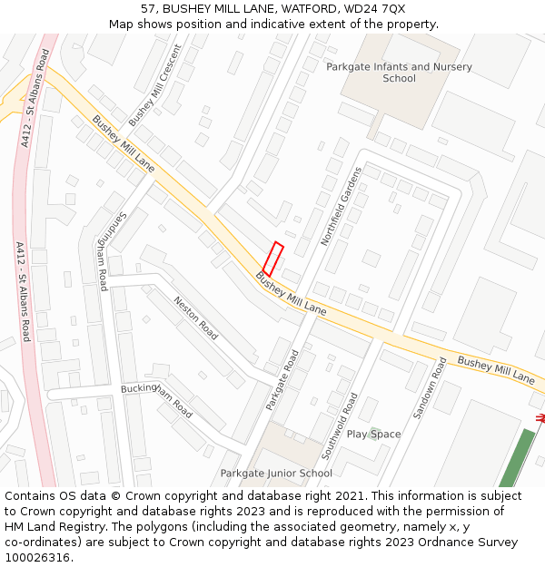 57, BUSHEY MILL LANE, WATFORD, WD24 7QX: Location map and indicative extent of plot