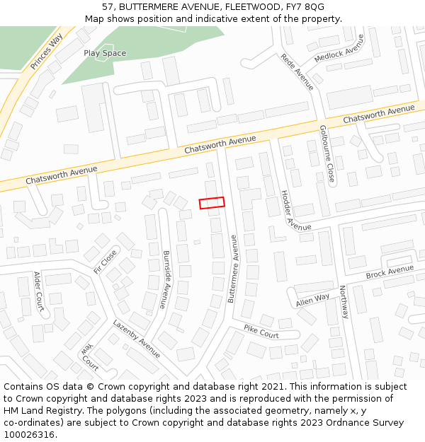 57, BUTTERMERE AVENUE, FLEETWOOD, FY7 8QG: Location map and indicative extent of plot