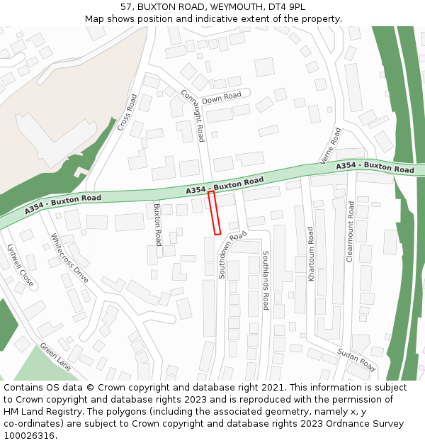 57, BUXTON ROAD, WEYMOUTH, DT4 9PL: Location map and indicative extent of plot