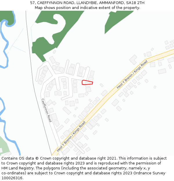 57, CAEFFYNNON ROAD, LLANDYBIE, AMMANFORD, SA18 2TH: Location map and indicative extent of plot