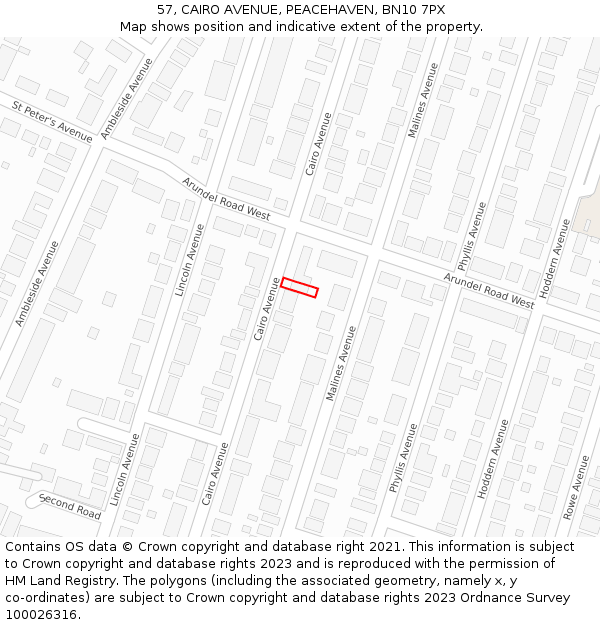 57, CAIRO AVENUE, PEACEHAVEN, BN10 7PX: Location map and indicative extent of plot