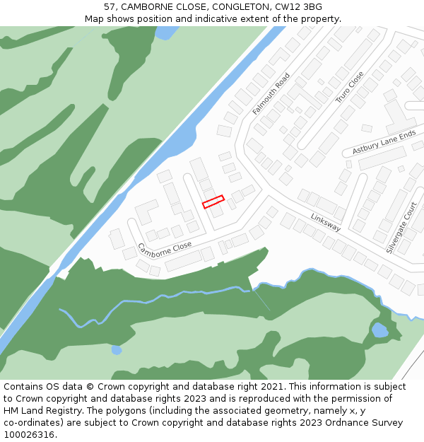 57, CAMBORNE CLOSE, CONGLETON, CW12 3BG: Location map and indicative extent of plot